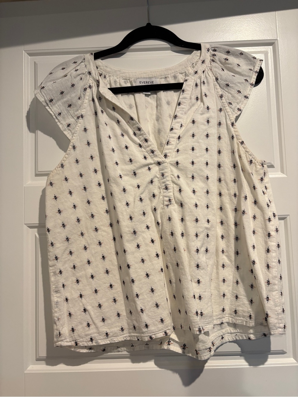 Evereve Cream Top with Black Micro Print